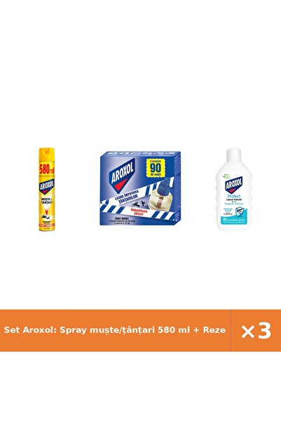 Aroxol Set Aroxol: Spray muște/țânțari 580 ml + Rezervă lichidă 2x45 ml + Lot...