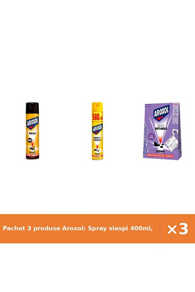Aroxol Pachet 3 produse Aroxol: Spray viespi 400ml, Spray muște țânțari 580ml...