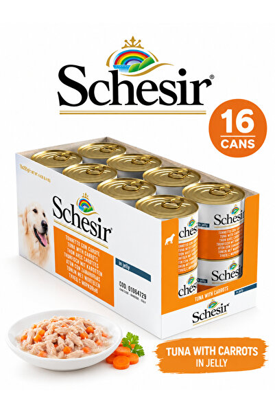 Schesir [8005852280596] علبة طعام للكلاب تونا مع الجزر في الجيلي 285 جرام (16 علبة)