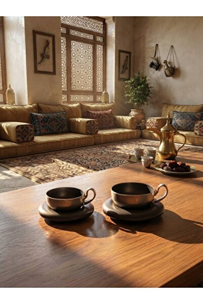 Generic Brand طقم أكواب قهوة وشاي برونزية فاخرة مع أطباق تقديم متناسقة (زوجي).