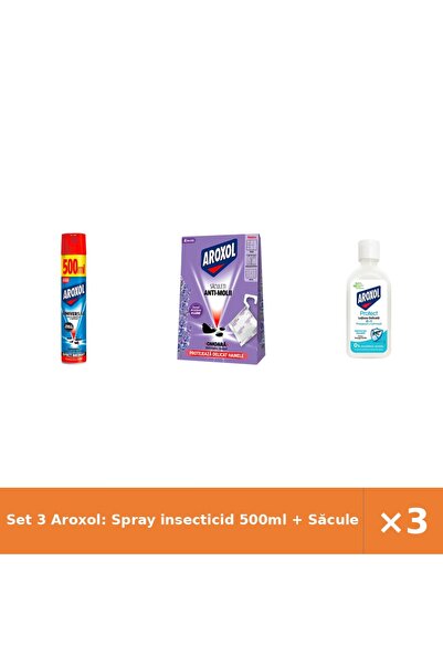 Aroxol Set 3 Aroxol: Spray insecticid 500ml + Săculeți antimolii lavandă x4 +...