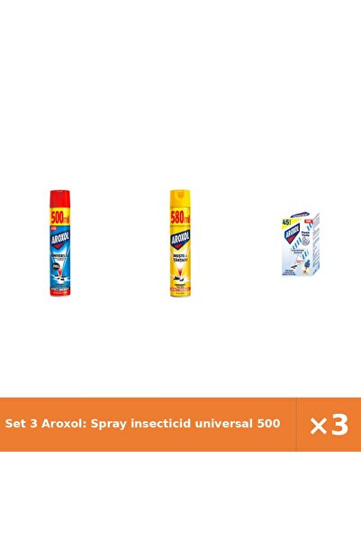 Aroxol Set 3 Aroxol: Spray insecticid universal 500 ml, spray muște țânțari 5...