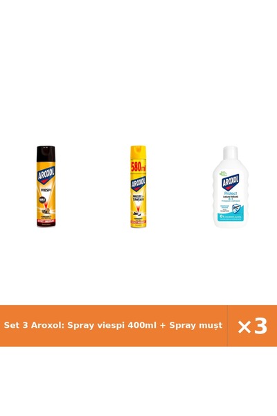 Aroxol Set 3 Aroxol: Spray viespi 400ml + Spray muște/tânțari 580ml + Lotiune...