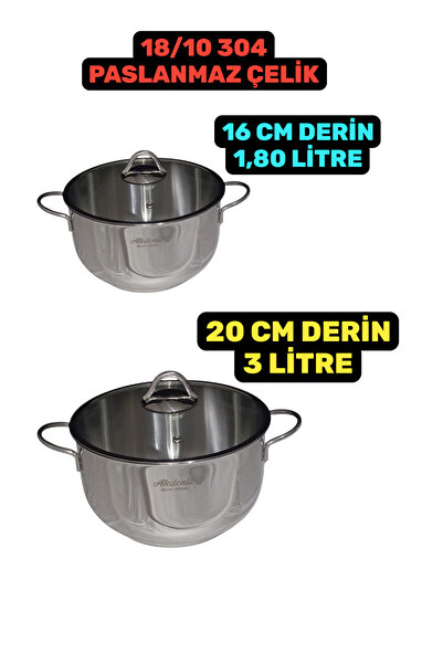 Akdeniz Linda 16-20 Cm Cam Kapaklı Çelik Derin Tencere Seti