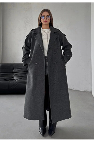 Ekim Store Buttoned Belted Lined Long Cashmere Coat