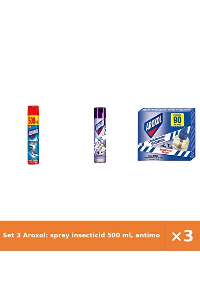 Aroxol Set 3 Aroxol: spray insecticid 500 ml, antimolii 250 ml, rezervă lichi...