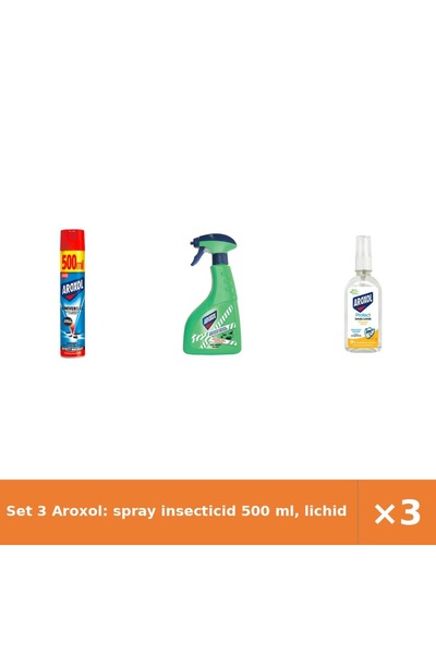 Aroxol Set 3 Aroxol: spray insecticid 500 ml, lichid instant tărâtoare, soluț...