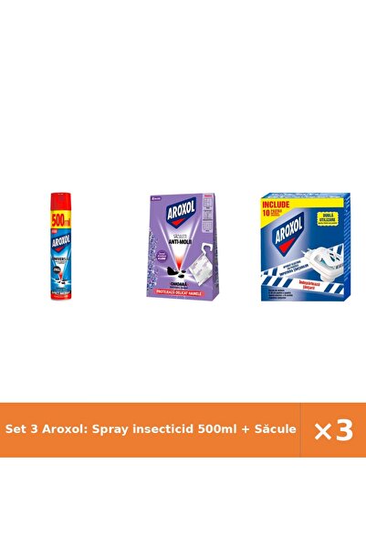 Aroxol Set 3 Aroxol: Spray insecticid 500ml + Săculeți antimolii x4 + Aparat ...
