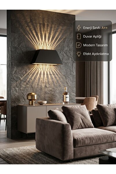 Modern Siyah LED Aplik Aydınlatma - Gün Işığı Işık Efektli Duvar Lambası