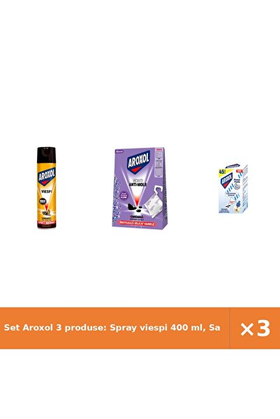 Aroxol Set 3 produse: Spray viespi 400 ml, Saculeți antimolii Lavanda 4 buc, ...