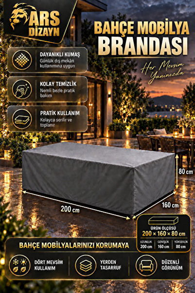 Bahçe Mobilya Brandası 200x160x80 Cm Masa Sandalye Koruma Örtüsü Kılıf Gri Su Geçirmez