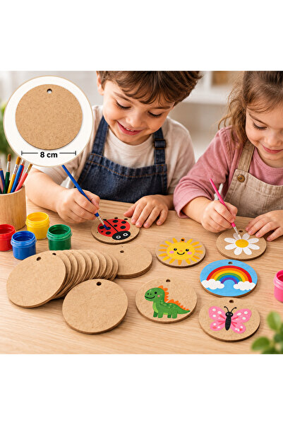 CARON CHOCOLATE 30’lu Paket 8 Cm Yuvarlak MDF Magnet Tahtası 3 mm Naturel Ham...