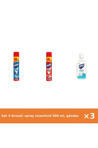 Aroxol Set 3 Aroxol: spray insecticid 500 ml, gândaci/furnici 500 ml, loțiune...