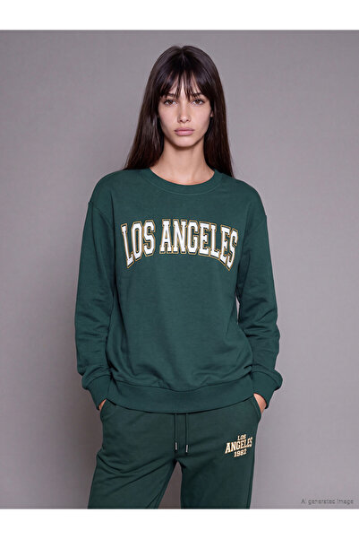 LC Waikiki Peak New Season Green Los Angeles Printed Women's Sweatshirt