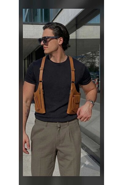 CERFF LEATHER CLUP Men's Vegan Leather Crossbody Multi-Pocket Harness Chest Bag