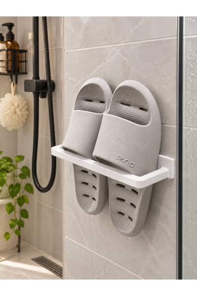 TRİMENT3D Bathroom Slipper Hanging Bracket Set of 2 – Wall Mounted Plastic Slipper Organizer with 3m Tape