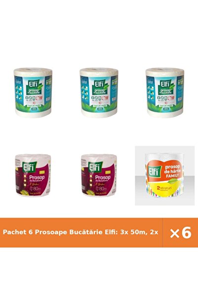 Elfi Pachet 6 Prosoape Bucătărie Elfi: 3x 50m, 2x 80m, Family 220 Foi