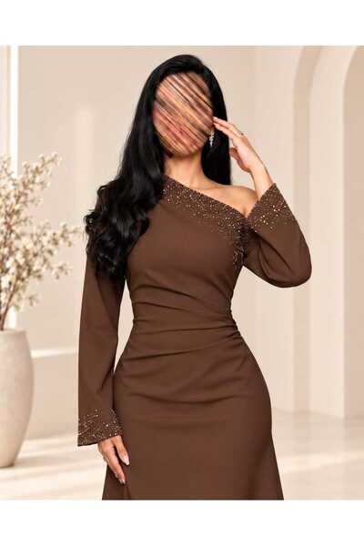 cucci Off Shoulder Long Evening Dress with Crystal Detailing