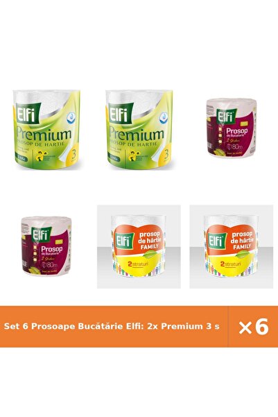 Elfi Set 6 Prosoape Bucătărie Elfi: 2x Premium 3 str, 2x 80m 2 str, 2x Family...