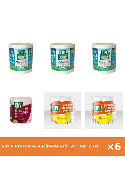 Elfi Set 6 Prosoape Bucătărie Elfi: 3x 50m 2 str, 1x 80m 2 str, 2x Family 2 s...