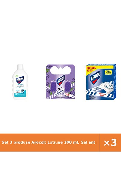 Aroxol Set 3 produse Aroxol: Lotiune 200 ml, Gel antimolii lavandă 2 buc, Apa...