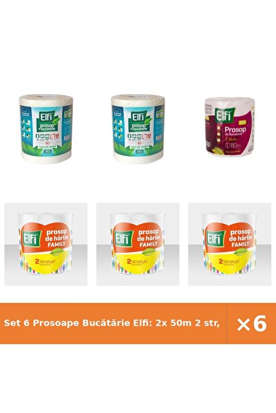 Elfi Set 6 Prosoape Bucătărie Elfi: 2x 50m 2 str, 1x 80m 2 str, 3x Family 2 s...