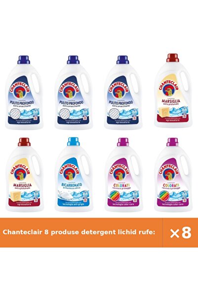 Chanteclair 8 produse detergent lichid rufe: 3x Curățare, 2x Marsilia, 1x Bic...
