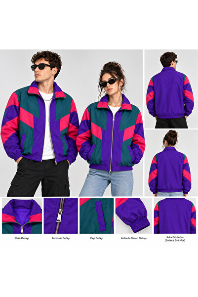 Genel Markalar Unisex 80’ler Retro Vintage Renkli Oversize Bomber Ceket – Fer...