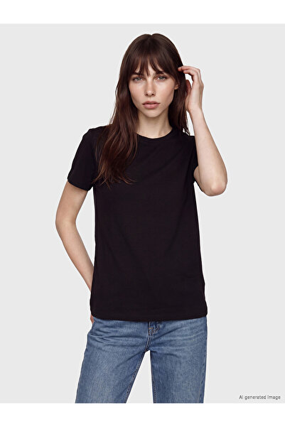 LC Waikiki Vizyon New Season Black Crew Neck Soft Touch Women's T-Shirt