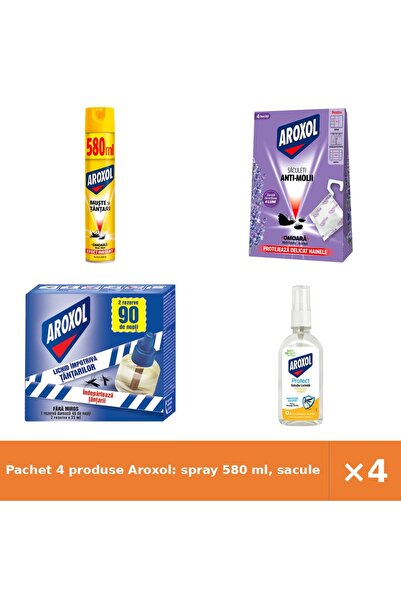 Aroxol Pachet 4 produse Aroxol: spray 580 ml, saculeți lavandă 4 buc, rezervă...