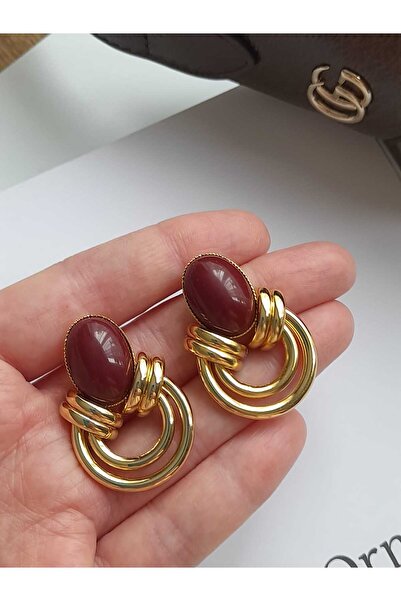 Bubbleatelier Bordo Taş Vintage Görünümlü Küpe