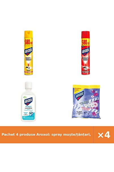 Aroxol Pachet 4 produse Aroxol: spray muște/țânțari, spray gândaci/furnici, l...