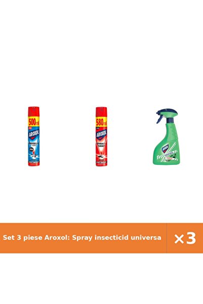 Aroxol Set 3 piese Aroxol: Spray insecticid universal 500 ml, Spray gândaci/f...