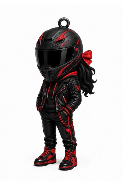 Generic Brand Black-Haired Woman with Biker Helmet and Coat Figure Keychain –...