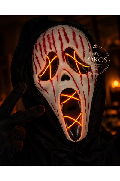Kokoş Parti Halloween Kanlı ve Led Işıklı Çığlık Maskesi ● Cadılar Bayramı Ür...