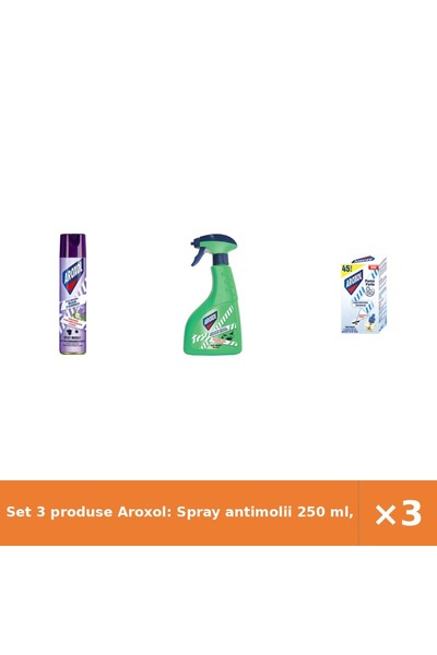 Aroxol Set 3 produse Aroxol: Spray antimolii 250 ml, Lichid instant, Rezervă ...