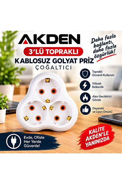 AKDEN Golyat Papatya Yonca 3'lü Grup Priz Fiş Priz Topraklı Çoklu Çoğaltıcı K...
