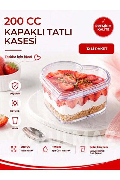 yorulmaz ambalaj 200 CC Kalp Kristal Tatlı Kase 12'li | Şık Tatlı Sunum Kabı ...