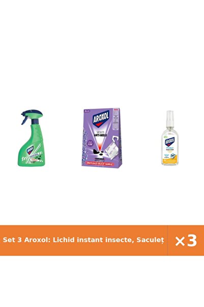 Aroxol Set 3 Aroxol: Lichid instant insecte, Saculeți antimolii Lavanda 4 buc...