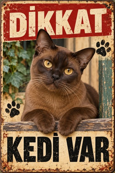 Lucena Burmese Burma Cat Caution Cat Is Present Retro Metal Wall Sign 20X30Cm