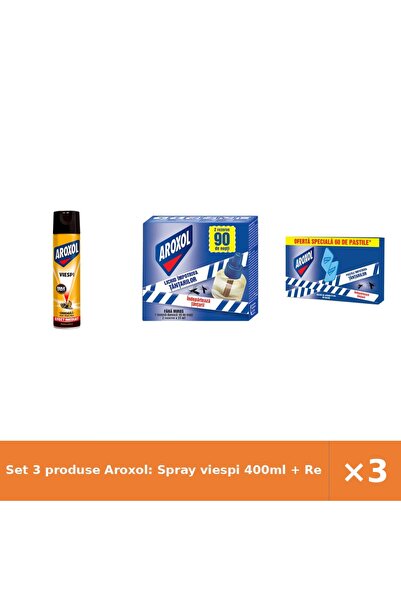 Aroxol Set 3 produse Aroxol: Spray viespi 400ml + Rezervă lichidă țânțari 2x4...