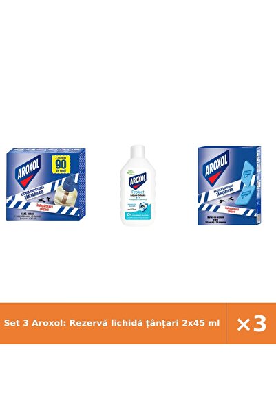 Aroxol Set 3 Aroxol: Rezervă lichidă țânțari 2x45 ml + loțiune delicată 200 m...