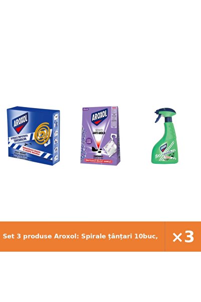 Aroxol Set 3 produse Aroxol: Spirale țânțari 10buc, Săculeți antimolii Lav. 4...
