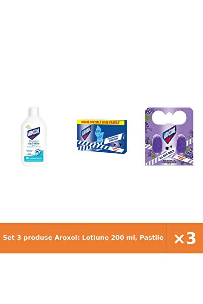 Aroxol Set 3 produse Aroxol: Lotiune 200 ml, Pastile țânțari 60 buc, Gel anti...