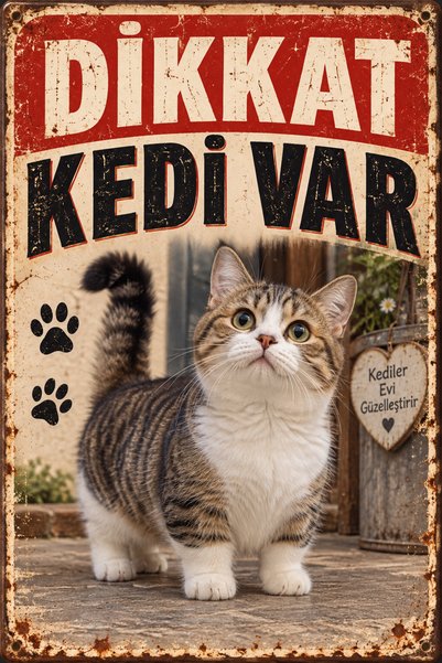 Lucena Munchkin Cat Caution Cat Is Present Retro Metal Wall Sign Decorative C...