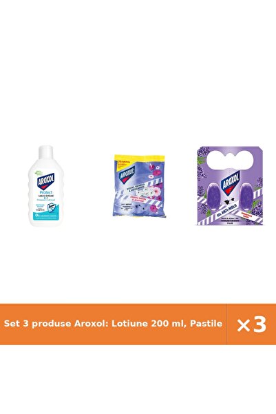 Aroxol Set 3 produse Aroxol: Lotiune 200 ml, Pastile antimolii 20 buc, Gel an...