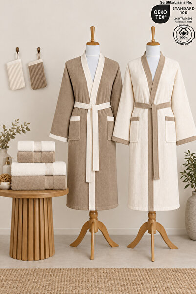 Ellaline Kimoneldy 8 Piece Family Bathrobe Set 100% Cotton Certified Contrast...