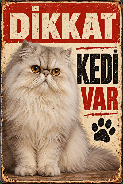 Lucena Persian Cat Persian Caution Beware of Cat Retro Metal Wall Sign 15X20Cm