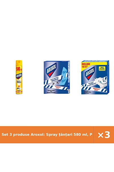 Aroxol Set 3 produse Aroxol: Spray țânțari 580 ml, Pastile 30 buc, Aparat ele...