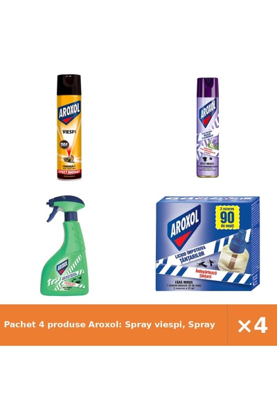Aroxol Pachet 4 produse Aroxol: Spray viespi, Spray antimolii, Lichid instant...